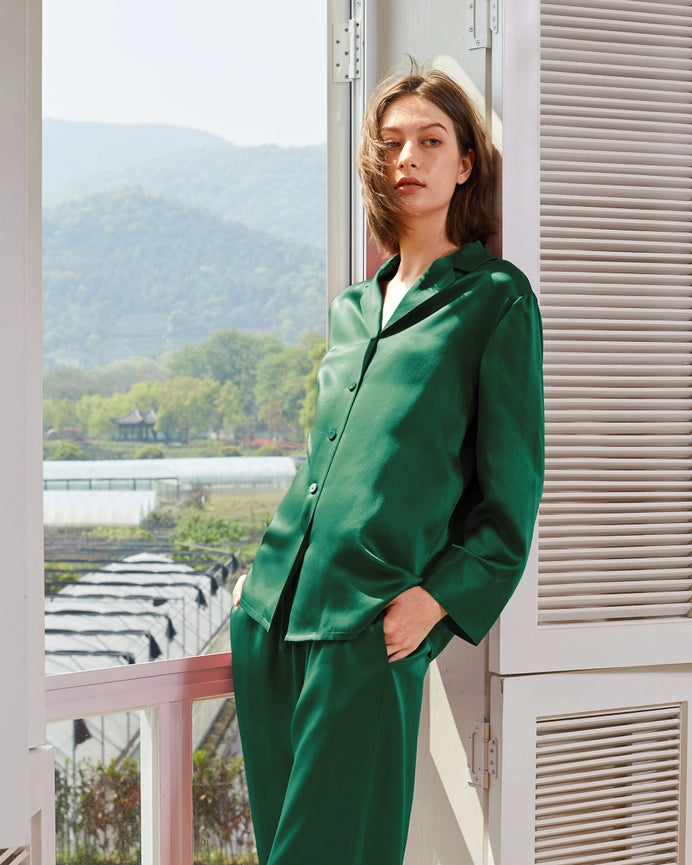 Classic Silk Pajamas - For Women Emerald Green-Pajamas-MommeSilk-XS-Emerald Green-Urbanheer