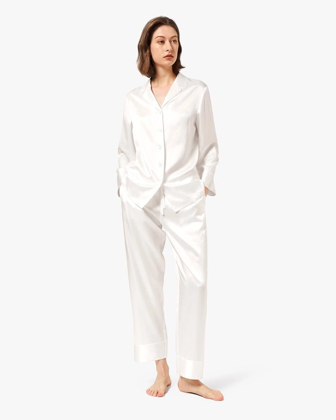 Classic Silk Pajamas - For Women Ivory-Pajamas-MommeSilk-XS-Ivory-Urbanheer