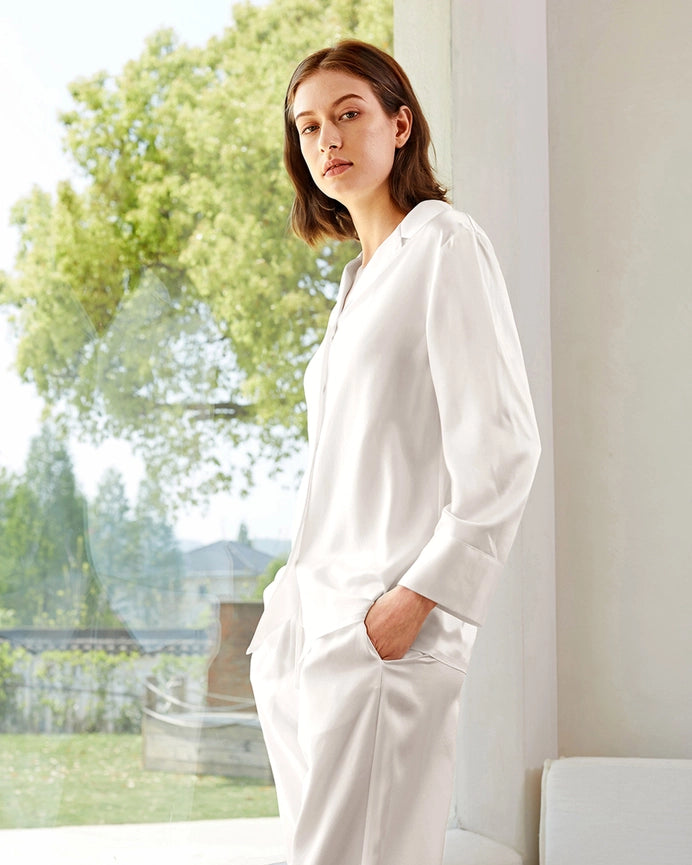 Classic Silk Pajamas - For Women Ivory-Pajamas-MommeSilk-XS-Ivory-Urbanheer
