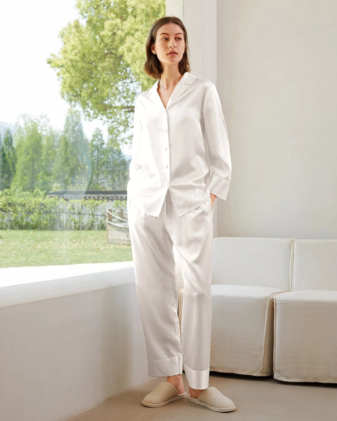 Classic Silk Pajamas - For Women Ivory-Pajamas-MommeSilk-XS-Ivory-Urbanheer