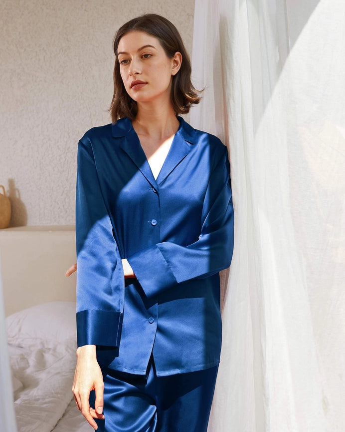 Classic Silk Pajamas - For Women Klein Blue-Pajamas-MommeSilk-XS-Klein Blue-Urbanheer