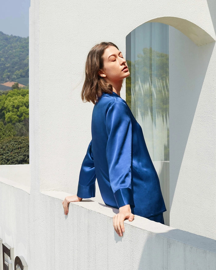 Classic Silk Pajamas - For Women Klein Blue-Pajamas-MommeSilk-XS-Klein Blue-Urbanheer