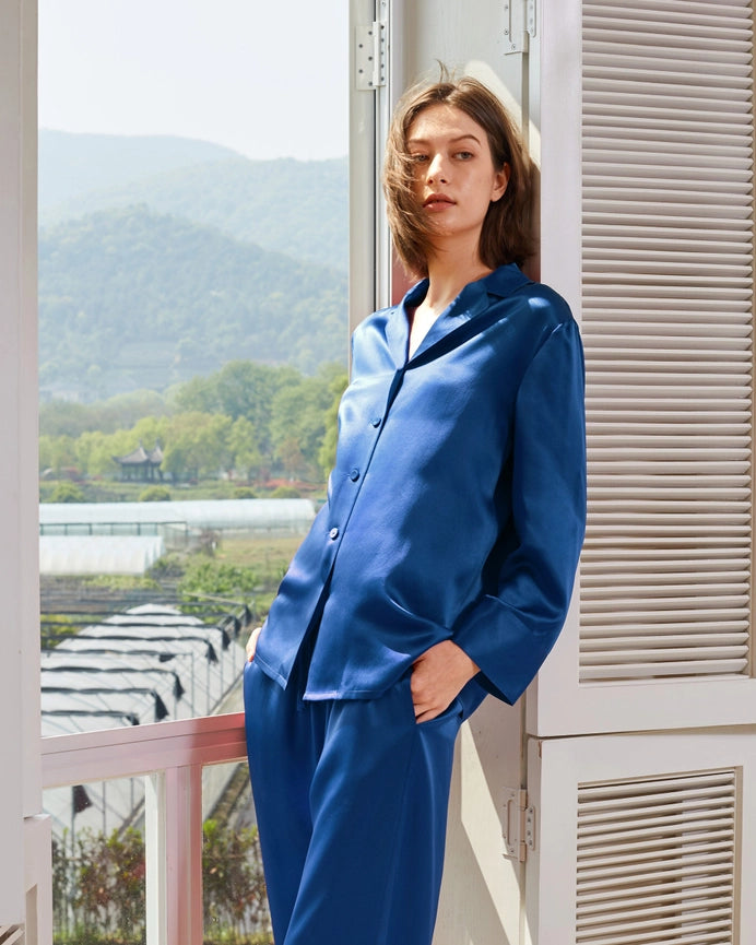 Classic Silk Pajamas - For Women Klein Blue-Pajamas-MommeSilk-XS-Klein Blue-Urbanheer