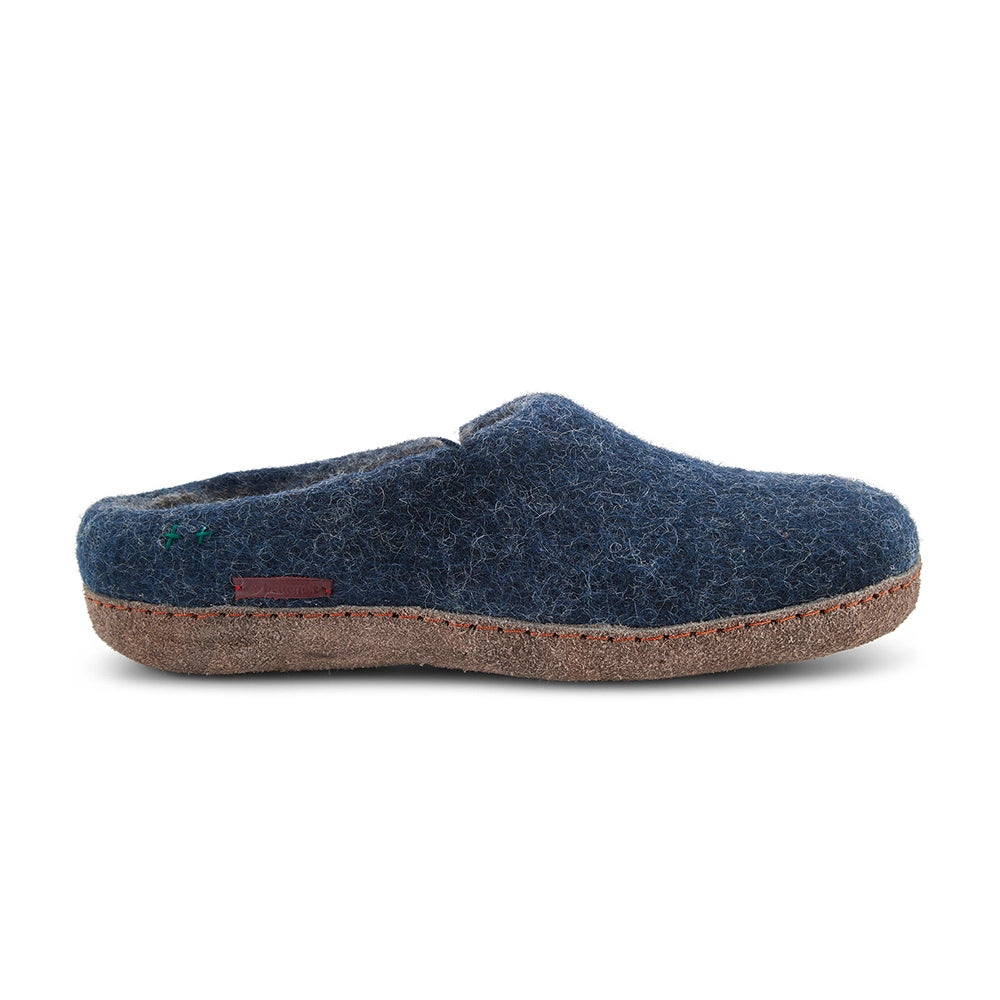 Classic Slipper with Leather Sole in Navy