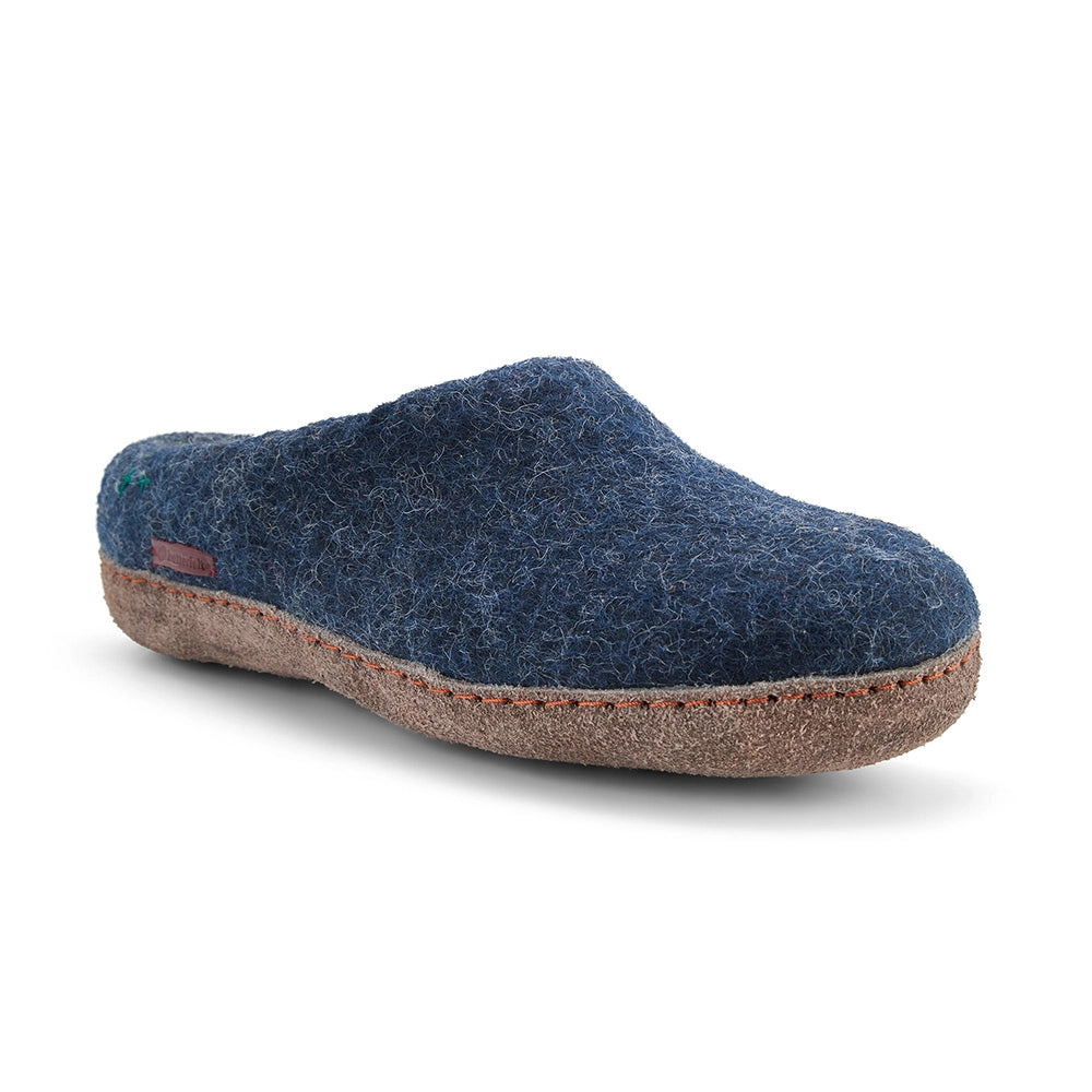 Classic Slipper with Leather Sole in Navy
