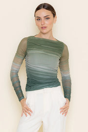 Classy Chic Modern Ombre Shirring Mesh TOP-Top-Fore Collection-S-Green-Urbanheer