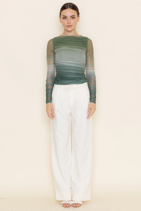 Classy Chic Modern Ombre Shirring Mesh TOP-Top-Fore Collection-S-Green-Urbanheer