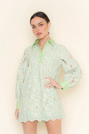 Classy Floral Embroidered Eyelet Collar Mini DRESS-Dress-Fore Collection-S-Green-Urbanheer