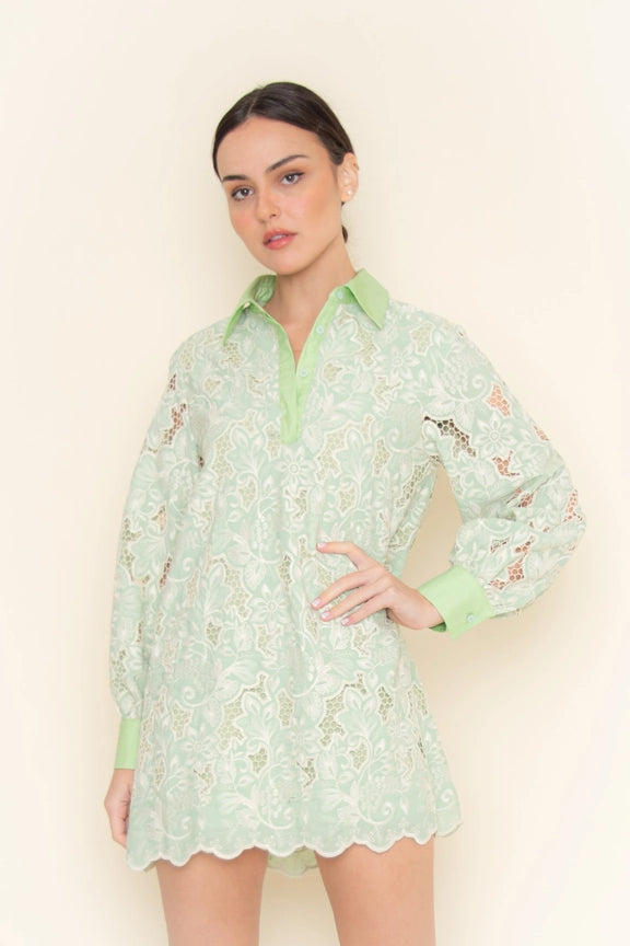 Classy Floral Embroidered Eyelet Collar Mini DRESS-Dress-Fore Collection-S-Green-Urbanheer