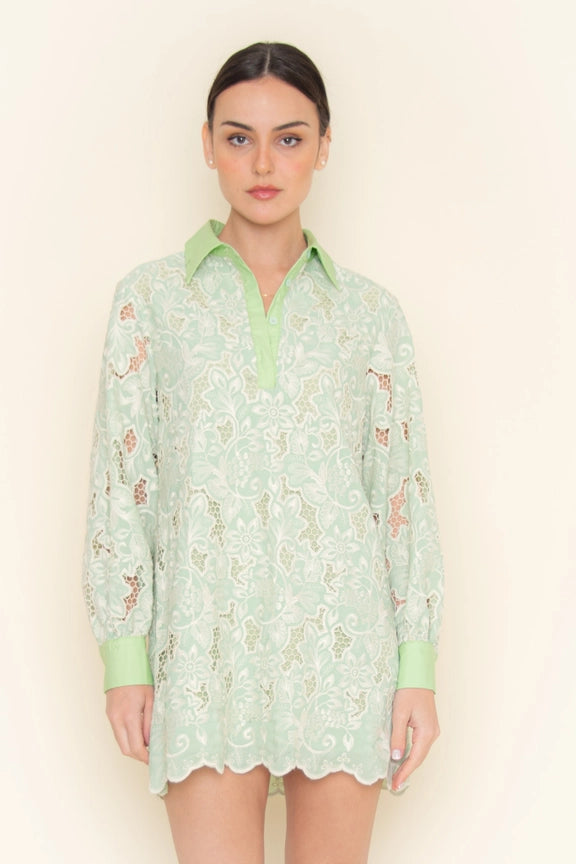 Classy Floral Embroidered Eyelet Collar Mini DRESS-Dress-Fore Collection-S-Green-Urbanheer