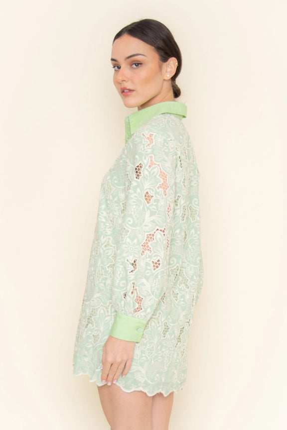 Classy Floral Embroidered Eyelet Collar Mini DRESS-Dress-Fore Collection-S-Green-Urbanheer