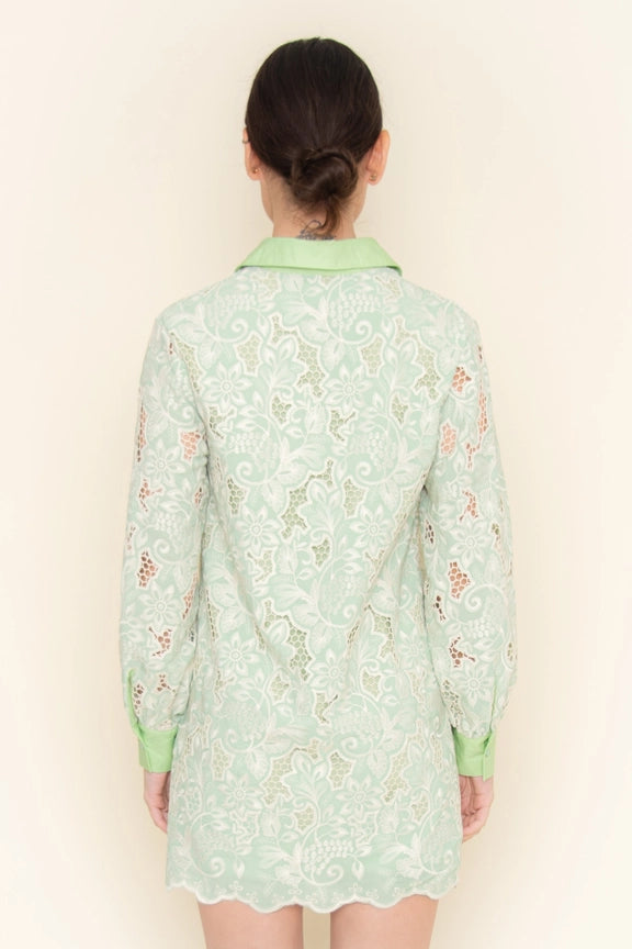 Classy Floral Embroidered Eyelet Collar Mini DRESS-Dress-Fore Collection-S-Green-Urbanheer