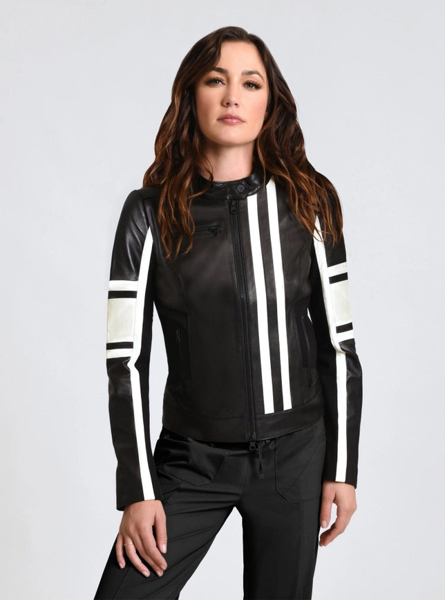 Claudine Leather Racer Jacket Black-Jacket-Blanc Noir-XS-Black-Urbanheer