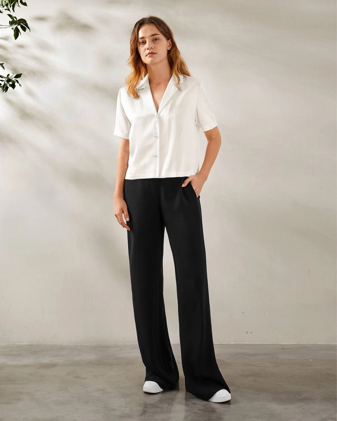 Clean V Neck Silk Shirt Ivory-Shirt-MommeSilk-XS-Ivory-Urbanheer