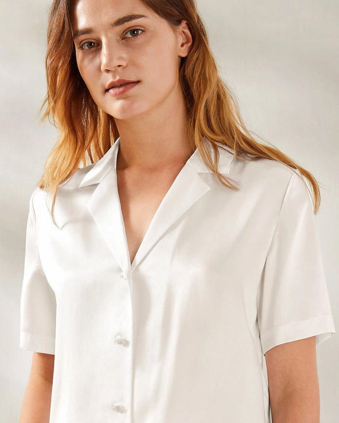 Clean V Neck Silk Shirt Ivory-Shirt-MommeSilk-XS-Ivory-Urbanheer