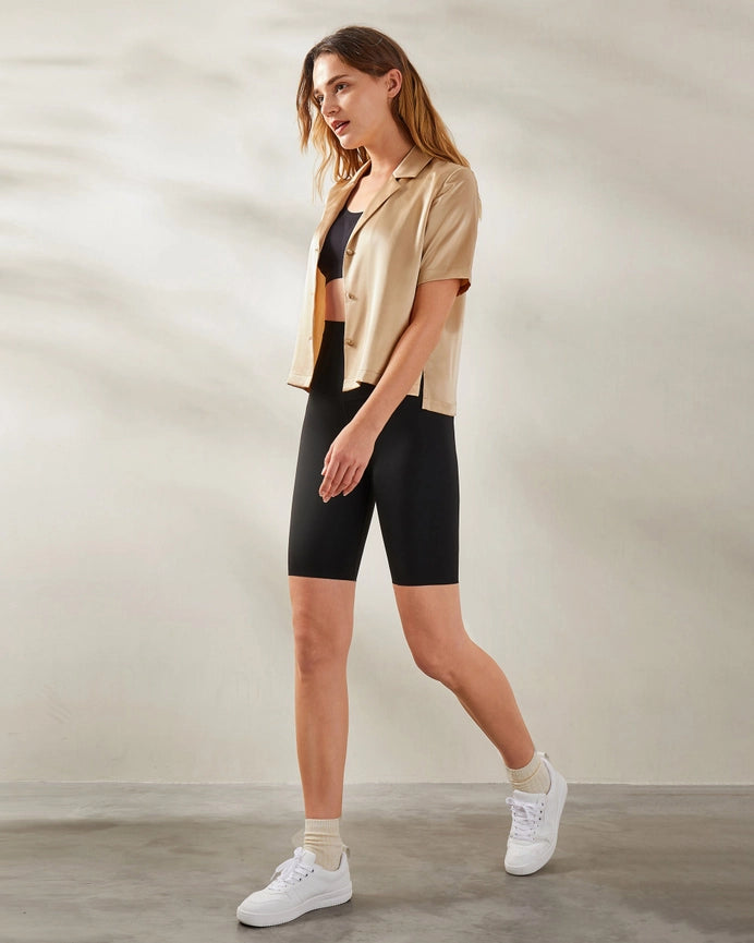 Clean V Neck Silk Shirt Light Camel-Shirt-MommeSilk-XS-Light Camel-Urbanheer