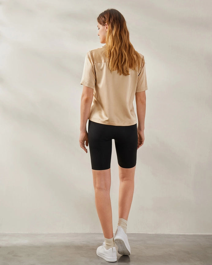 Clean V Neck Silk Shirt Light Camel-Shirt-MommeSilk-XS-Light Camel-Urbanheer