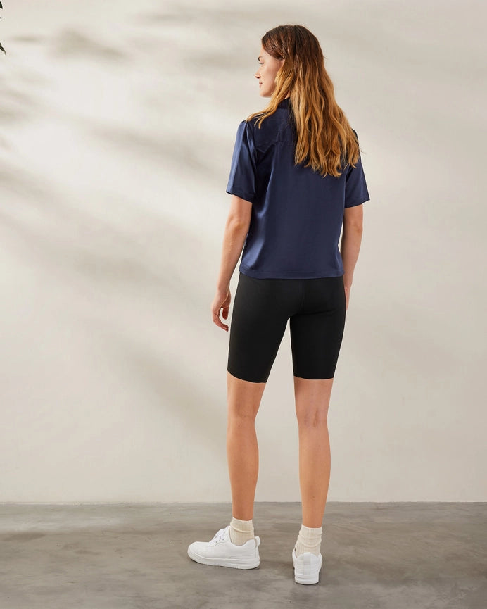 Clean V Neck Silk Shirt Navy Blue-Shirt-MommeSilk-XS-Navy Blue-Urbanheer