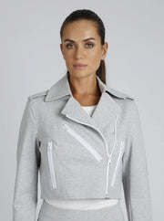 Cleo Cropped Ponte Moto Jacket-Jacket-Blanc Noir-XS-LT Heather Grey / Optic White-Urbanheer