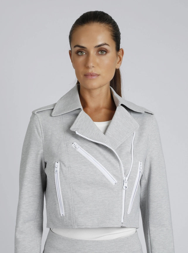 Cleo Cropped Ponte Moto Jacket-Jacket-Blanc Noir-XS-LT Heather Grey / Optic White-Urbanheer