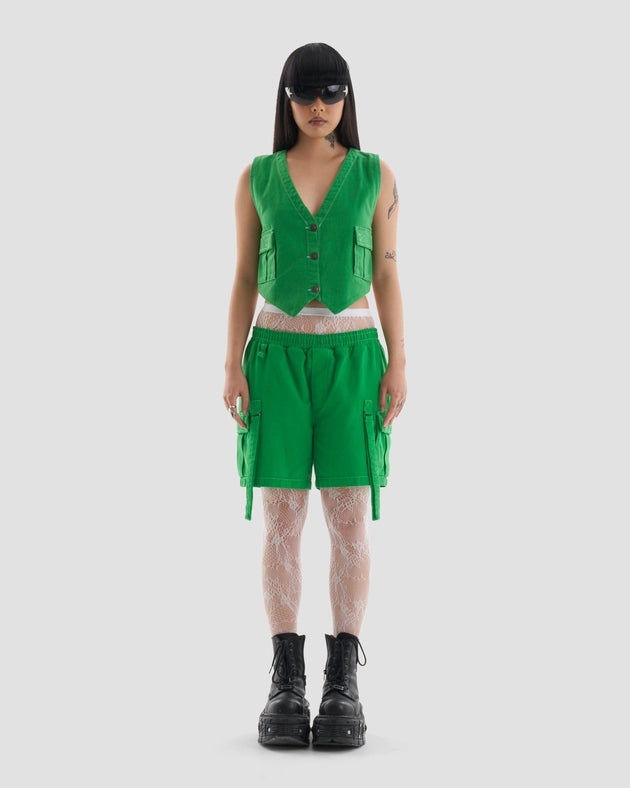 Clubland Co-Ord Button Up Cargo Waist Coat in Green-Waistcoat-Heretic Nine-XS-Urbanheer