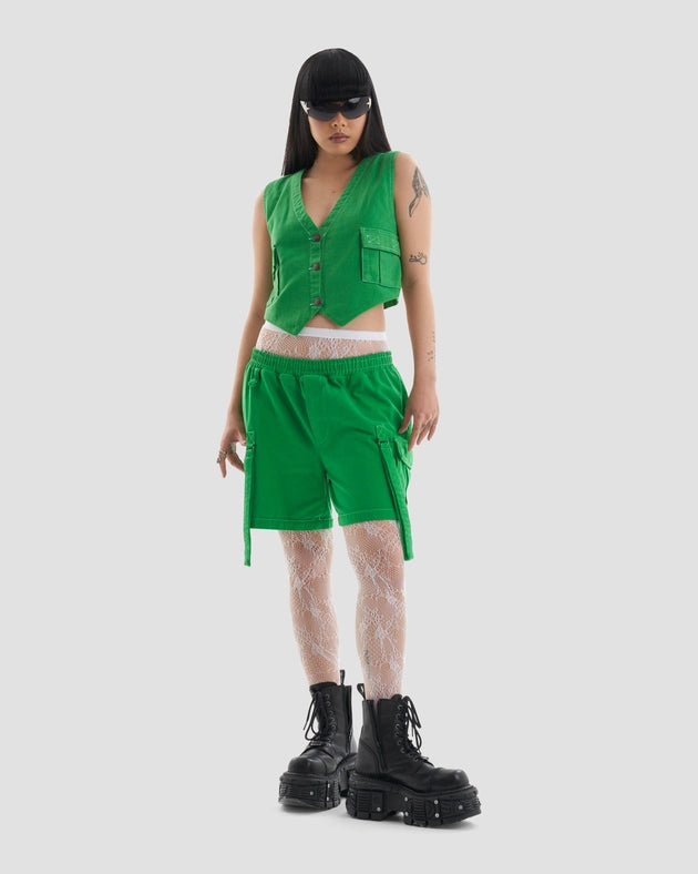 Clubland Co-Ord Button Up Cargo Waist Coat in Green-Waistcoat-Heretic Nine-XS-Urbanheer
