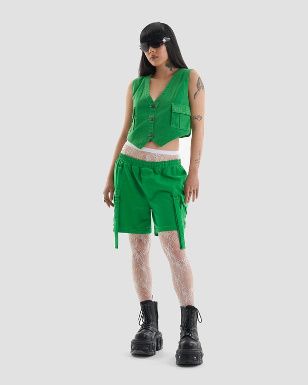 Clubland Co-Ord Button Up Cargo Waist Coat in Green-Waistcoat-Heretic Nine-XS-Urbanheer