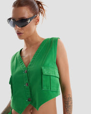 Clubland Co-Ord Button Up Cargo Waist Coat in Green-Waistcoat-Heretic Nine-XS-Urbanheer