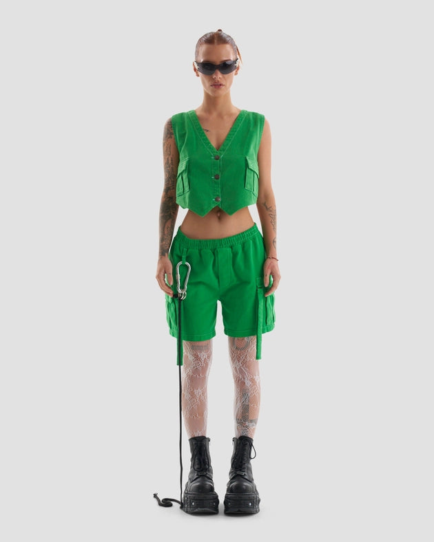Clubland Co-Ord Technical Cargo Shorts in Green-Shorts-Heretic Nine-XS-Urbanheer