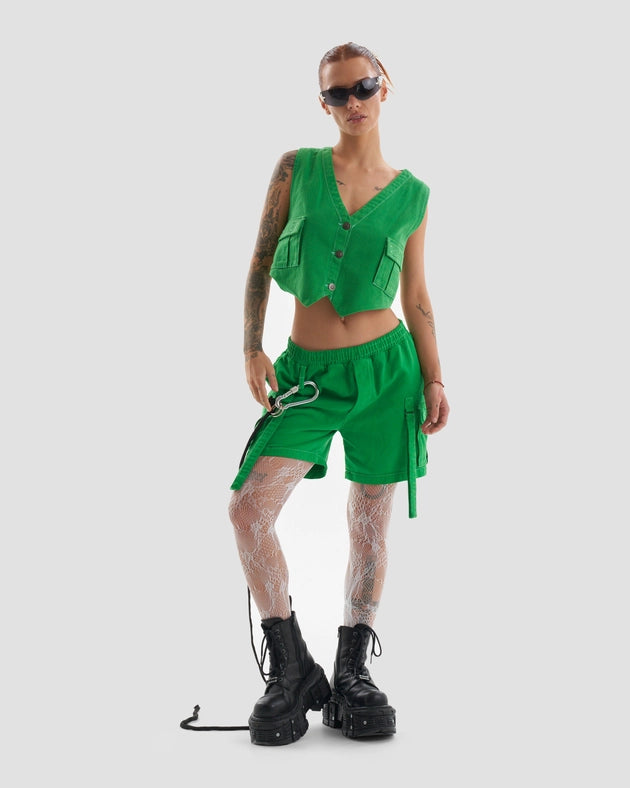 Clubland Co-Ord Technical Cargo Shorts in Green-Shorts-Heretic Nine-XS-Urbanheer