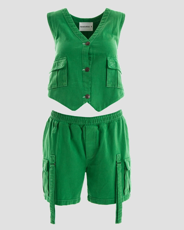 Clubland Co-Ord Technical Cargo Shorts in Green-Shorts-Heretic Nine-XS-Urbanheer