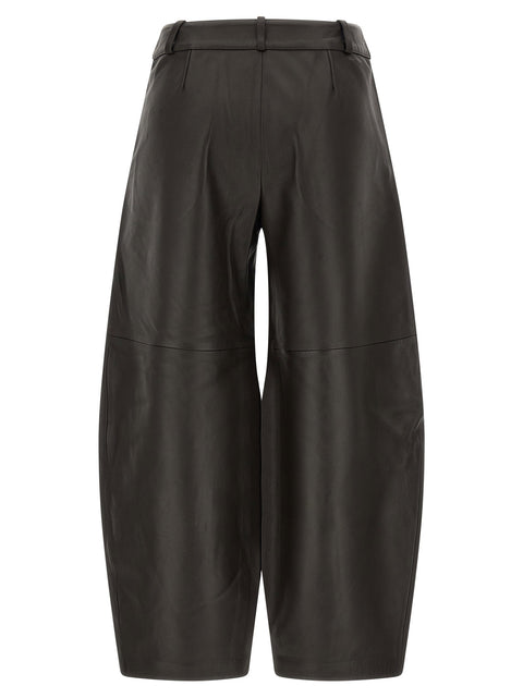 Co Brown Leather Barrel Trousers