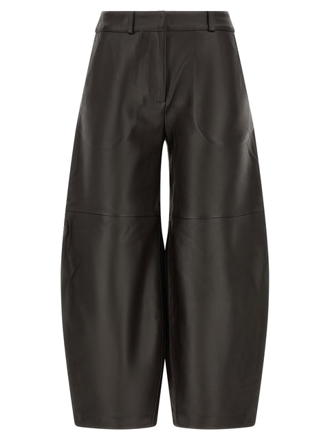 Co Brown Leather Barrel Trousers