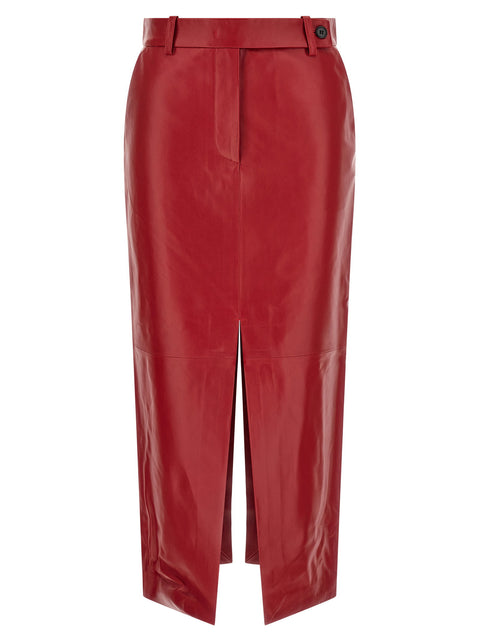 Co Red Leather Tailored Skirt