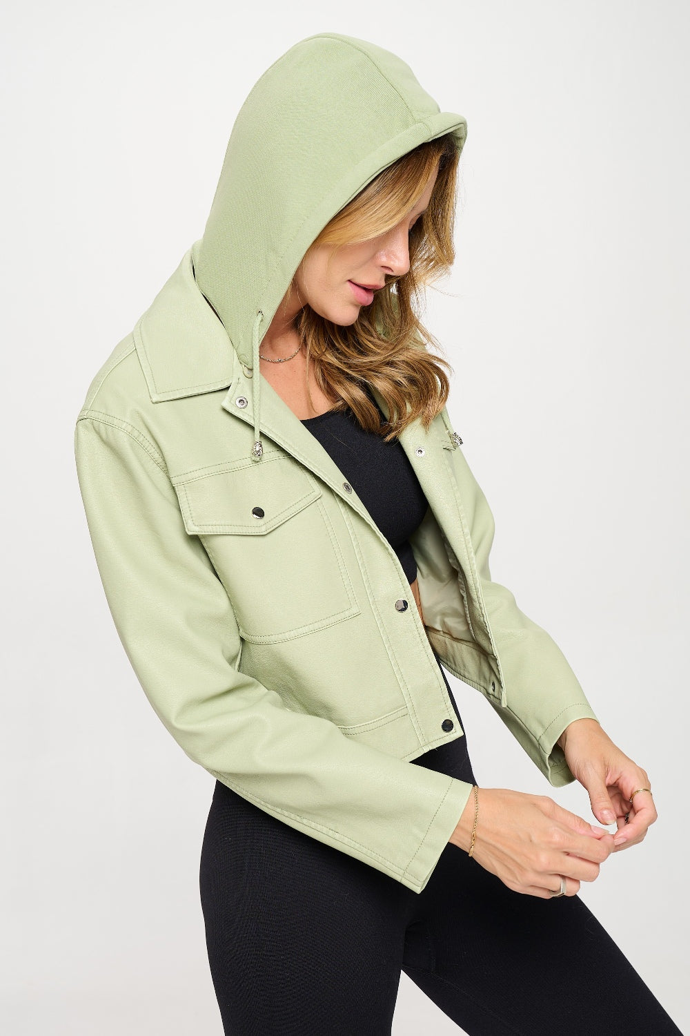 Coalition LA Snap Down Cropped Hooded Jacket-Street 360-Mint-S-Urbanheer