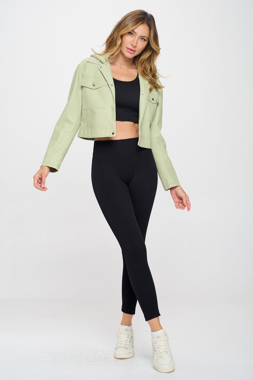 Coalition LA Snap Down Cropped Hooded Jacket-Street 360-Mint-S-Urbanheer