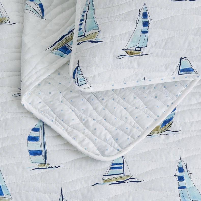 Coastal Blue Watercolor Sailboat Quilt Set | Marzano Collection By Great Bay Home-Set-BH Collective-Twin / Twin XL-Colorful Seascape-Urbanheer