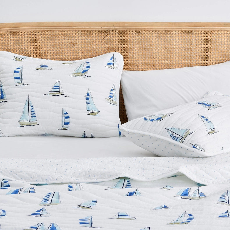 Coastal Blue Watercolor Sailboat Quilt Set | Marzano Collection By Great Bay Home-Set-BH Collective-Twin / Twin XL-Colorful Seascape-Urbanheer