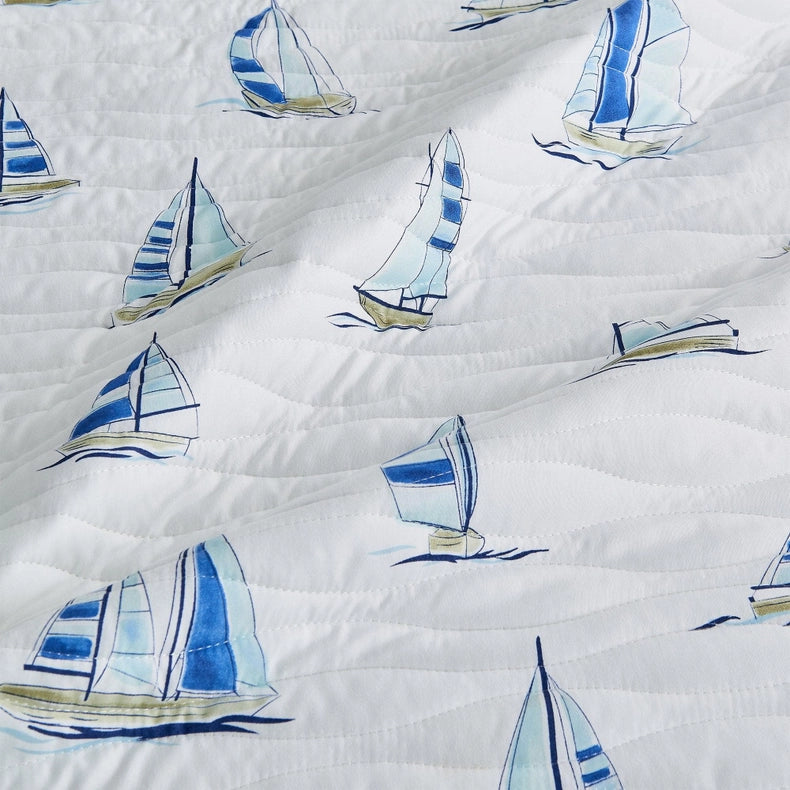 Coastal Blue Watercolor Sailboat Quilt Set | Marzano Collection By Great Bay Home-Set-BH Collective-Twin / Twin XL-Colorful Seascape-Urbanheer