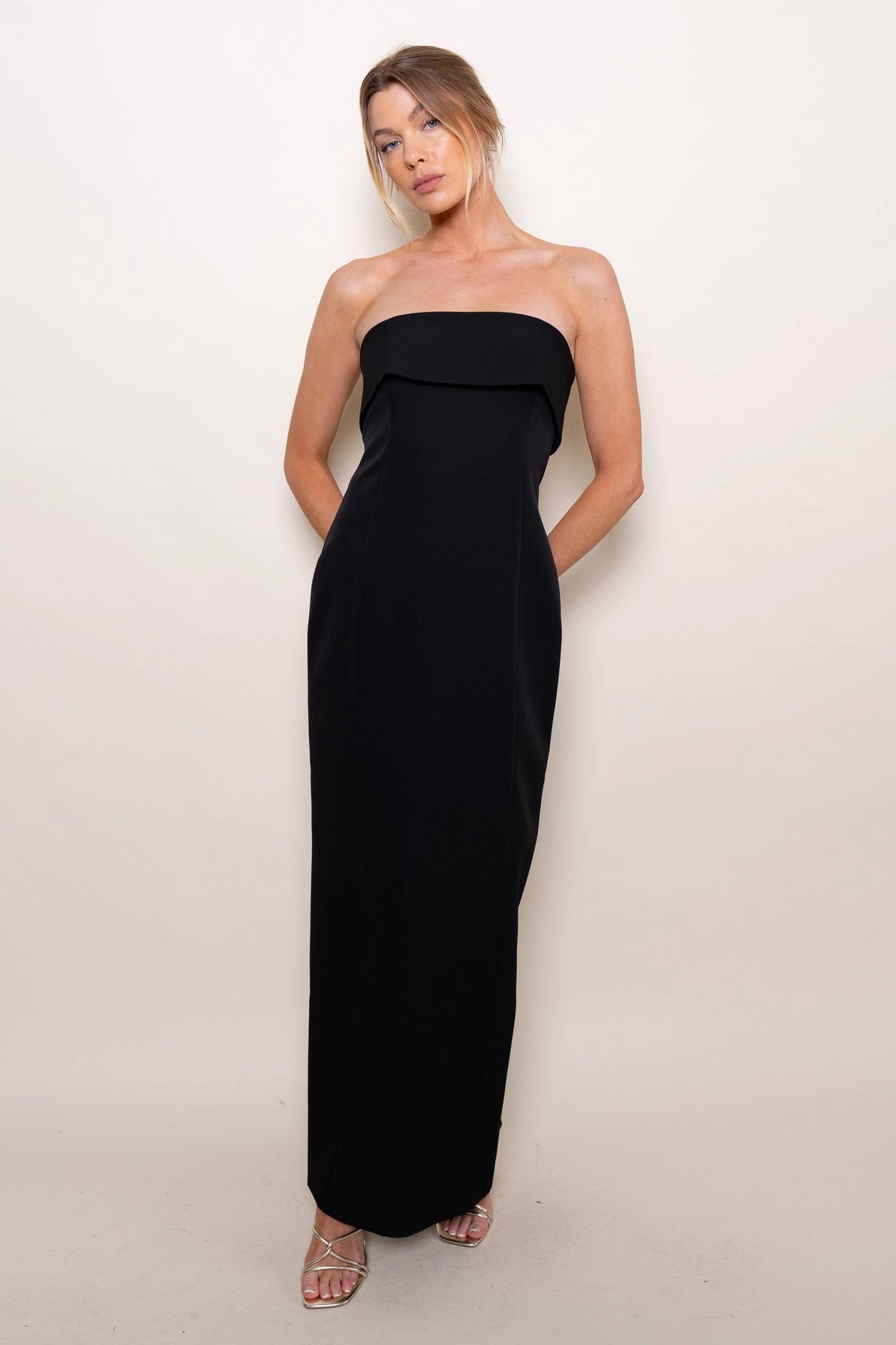Cocktail Strapless Fold Over Top Pencil Maxi DRESS