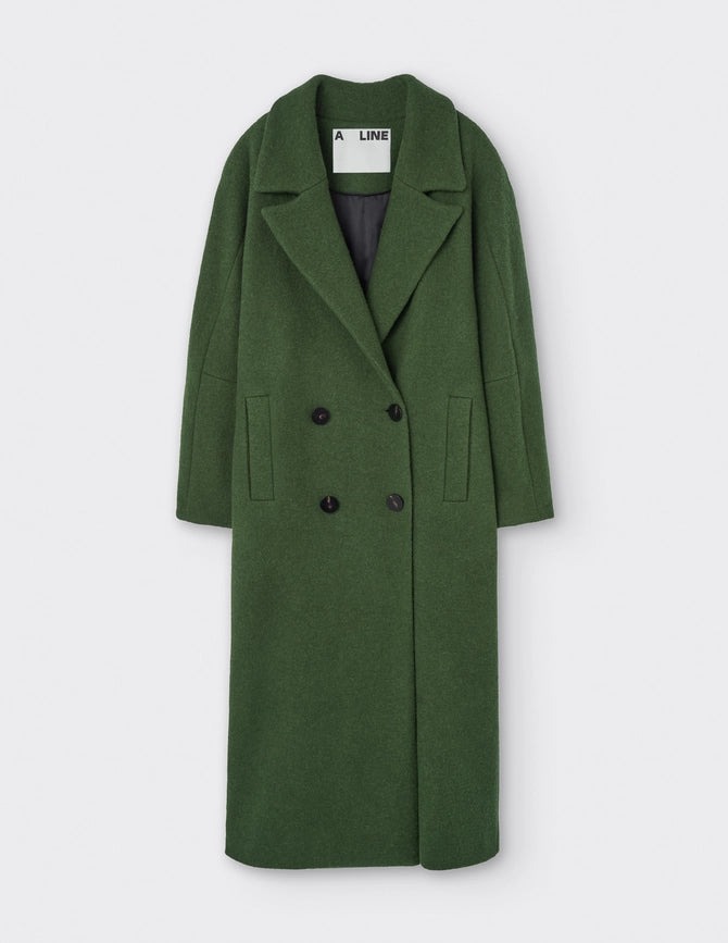 Cocoon Double-Breasted Coat-Coat-A LINE-XXS/XS-Green-Urbanheer