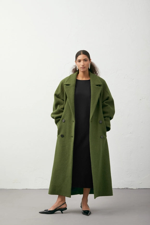 Cocoon Double-Breasted Coat-Coat-A LINE-XXS/XS-Green-Urbanheer