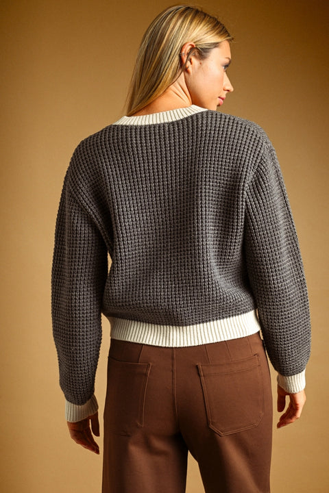 Coffee Letter Waffle Sweater Top