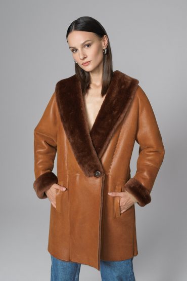 Cognac Lambskin Midi Coat with Merino Fur Collar-Leather Coats-Buy Me Fur Ltd-Cognac-XS-Genuine Merino Lambskin-Urbanheer