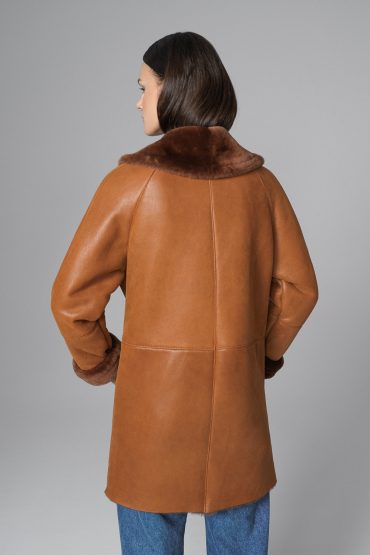 Cognac Lambskin Midi Coat with Merino Fur Collar-Leather Coats-Buy Me Fur Ltd-Cognac-XS-Genuine Merino Lambskin-Urbanheer