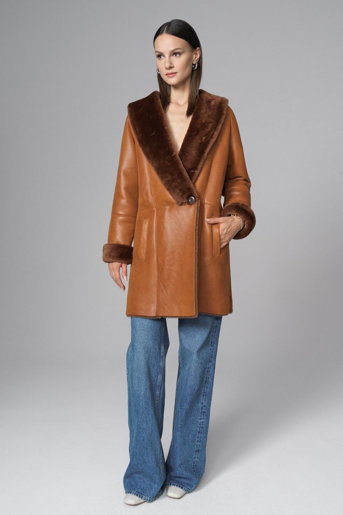 Cognac Lambskin Midi Coat with Merino Fur Collar-Leather Coats-Buy Me Fur Ltd-Cognac-XS-Genuine Merino Lambskin-Urbanheer