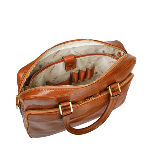 Cognac Leather Briefcase Laptop Bag - Orlando-Tote Bag-Time Resistance-Cognac-Urbanheer