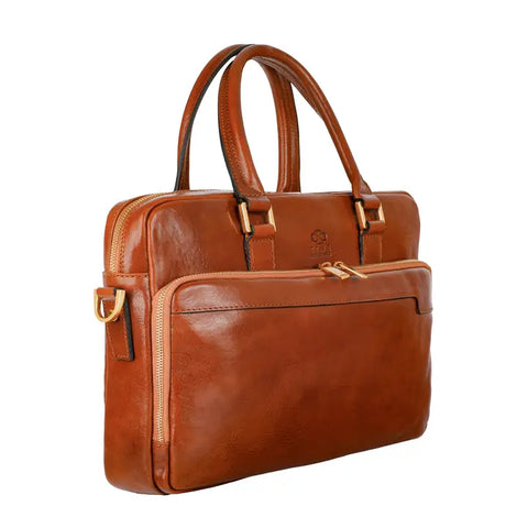 Cognac Leather Briefcase Laptop Bag - Orlando-Tote Bag-Time Resistance-Cognac-Urbanheer