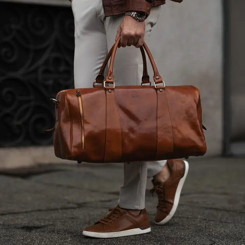 Cognac Leather Duffel Bag, Travel Bag - Wise Children-Duffel Bag-Time Resistance-Cognac-Urbanheer