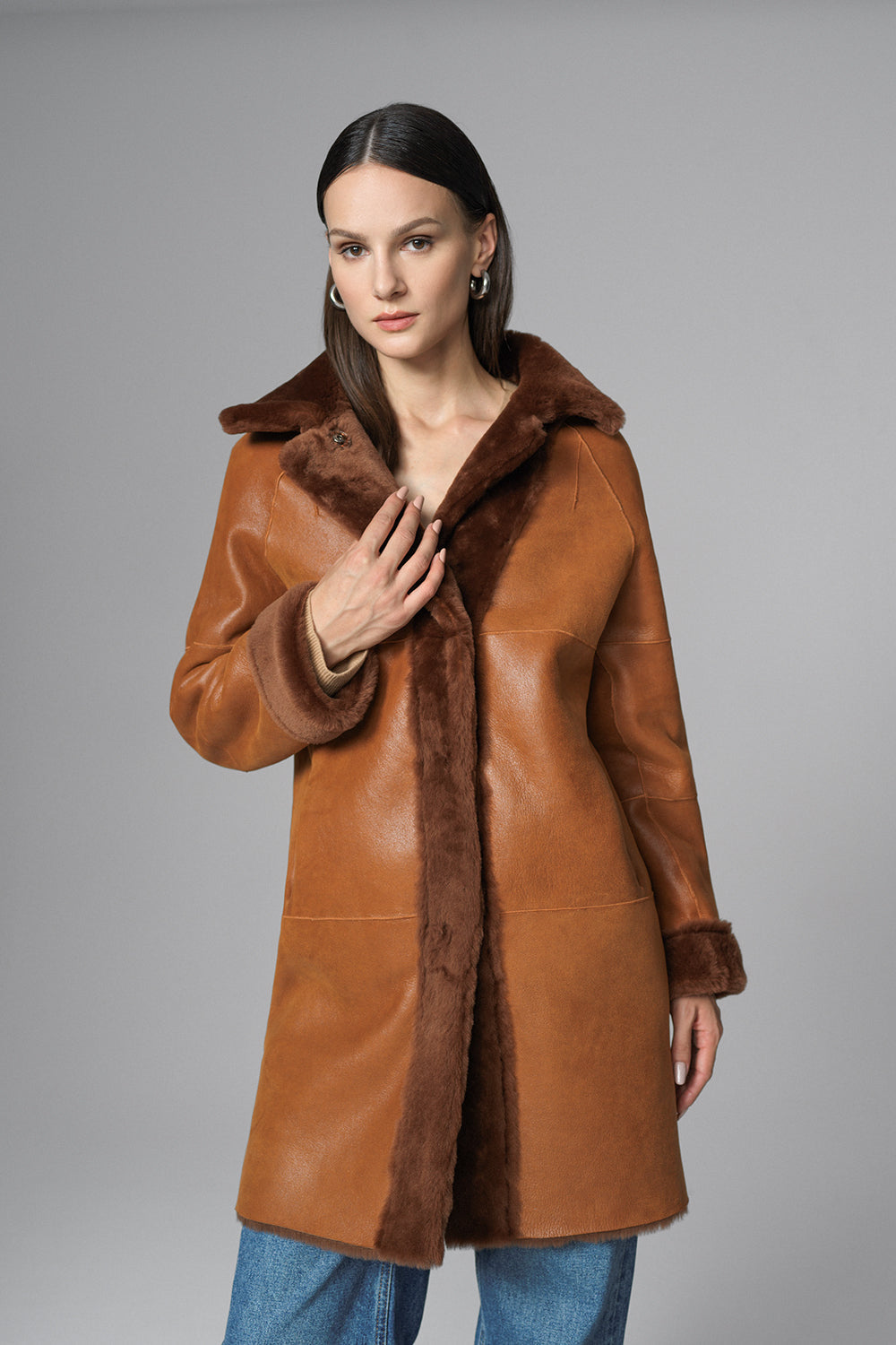 Cognac Reversible Genuine Merino Wool Sheepskin Midi Coat-Fur Coats-Buy Me Fur Ltd-Cognac-XS-Genuine Lamb Fur-Urbanheer